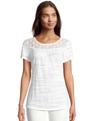 Hanes Women's Peasant Lace Yoke Top