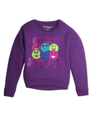 Hanes Girls' High-Low Crewneck Graphic Sweatshirt
