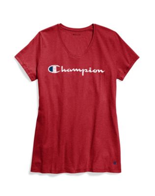 Champion Women's Plus Jersey V-Neck Tee, Script Logo