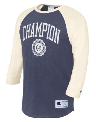 Champion Men's Heritage Baseball Slub Tee, Collegiate Logo With Crest