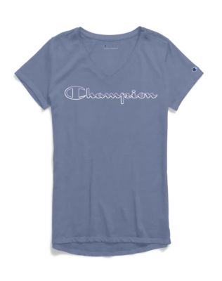 Champion Women's Authentic Wash V-Neck Tee, Colorblock Logo